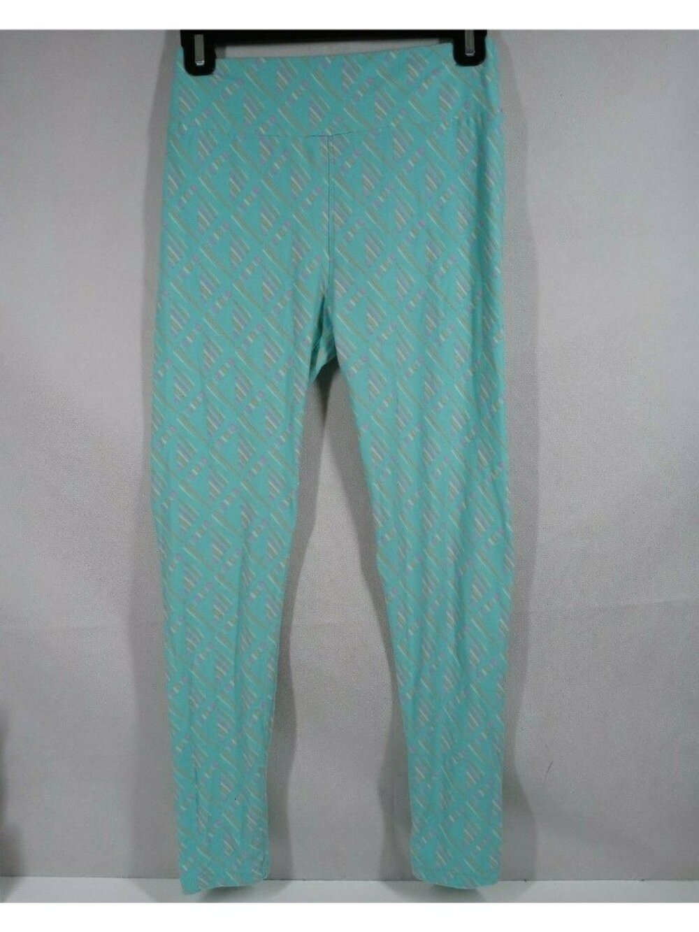 Lularoe One Size Leggings Light Blue With Colorful Lines Design